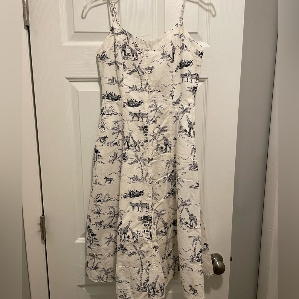 Banana Republic White Dress with Navy Print